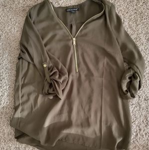 Olive green blouse with gold accents